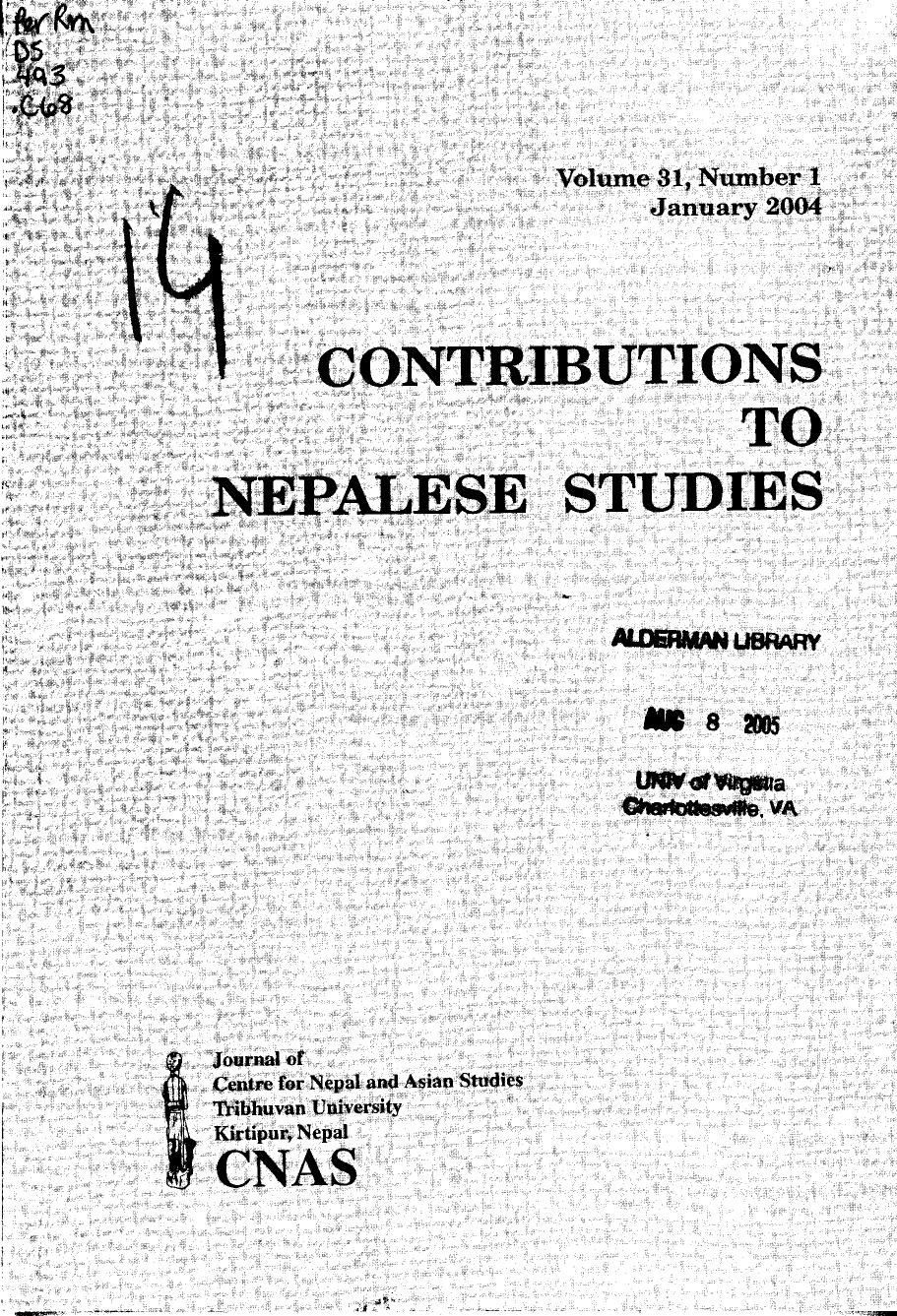 Contributions To Nepalese Studies: Volume31-01